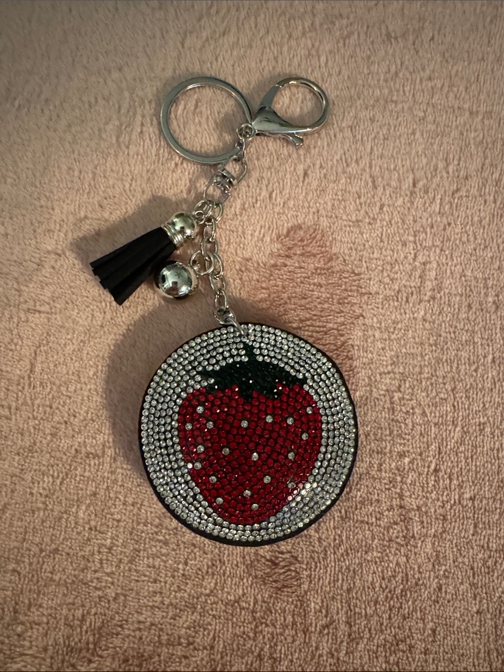 Rhinestone Strawberry Keychain Charm - Red